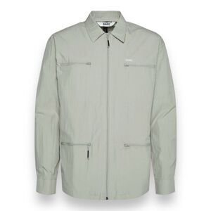 Rains‎ Jacket WMNS XL Cement Full Zip Collar 18690 Woven Athletic Shirt Pockets